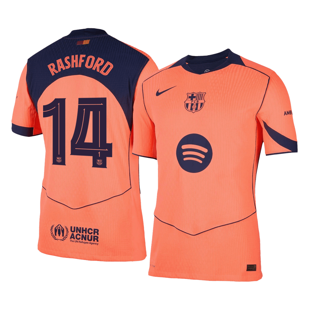 RASHFORD #14 Authentic Barcelona Third Away Soccer Jersey 25/26 Orange- UCL