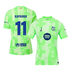 Barcelona RAPHINHA #11 Third Away Soccer Jersey Authentic 2024/25 - UCL（Spotify Logo Without Text）