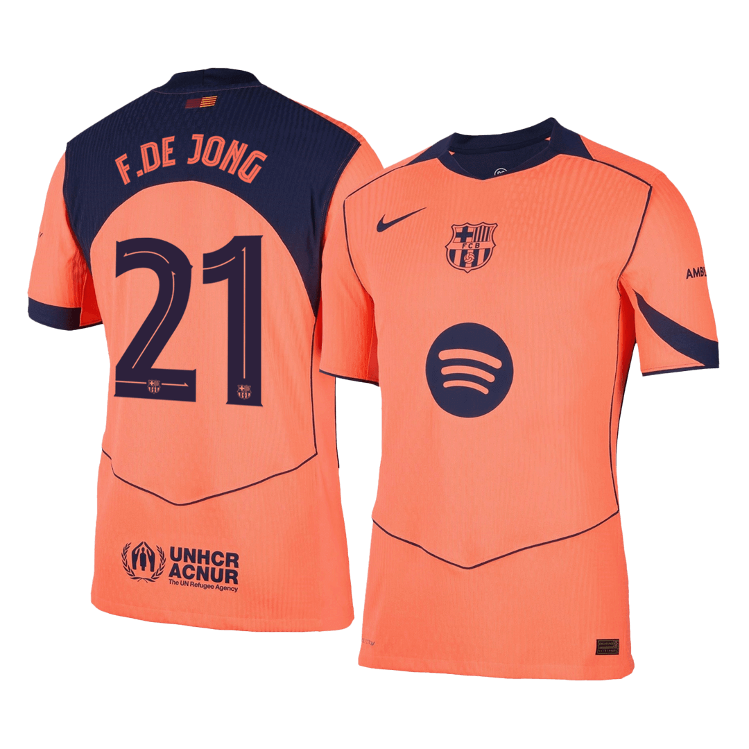 F.DE JONG #21 Authentic Barcelona Third Away Soccer Jersey 25/26 Orange- UCL