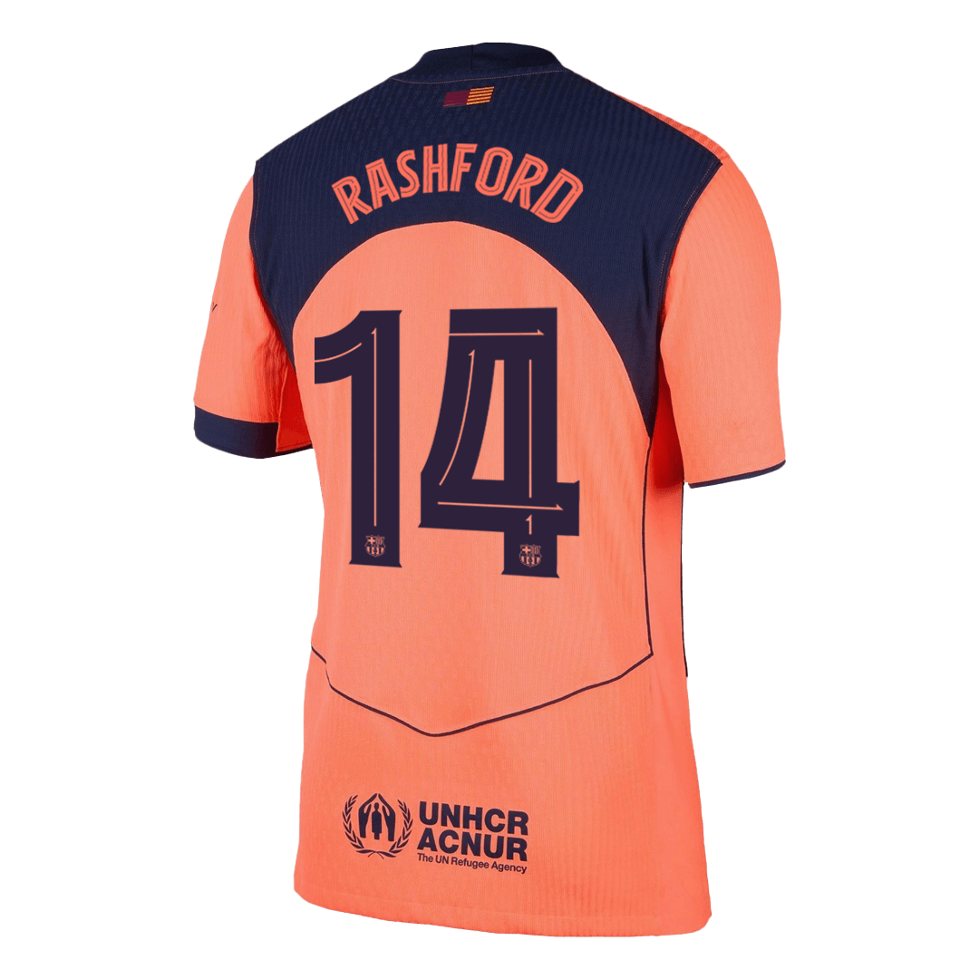 RASHFORD #14 Authentic Barcelona Third Away Soccer Jersey 25/26 Orange- UCL