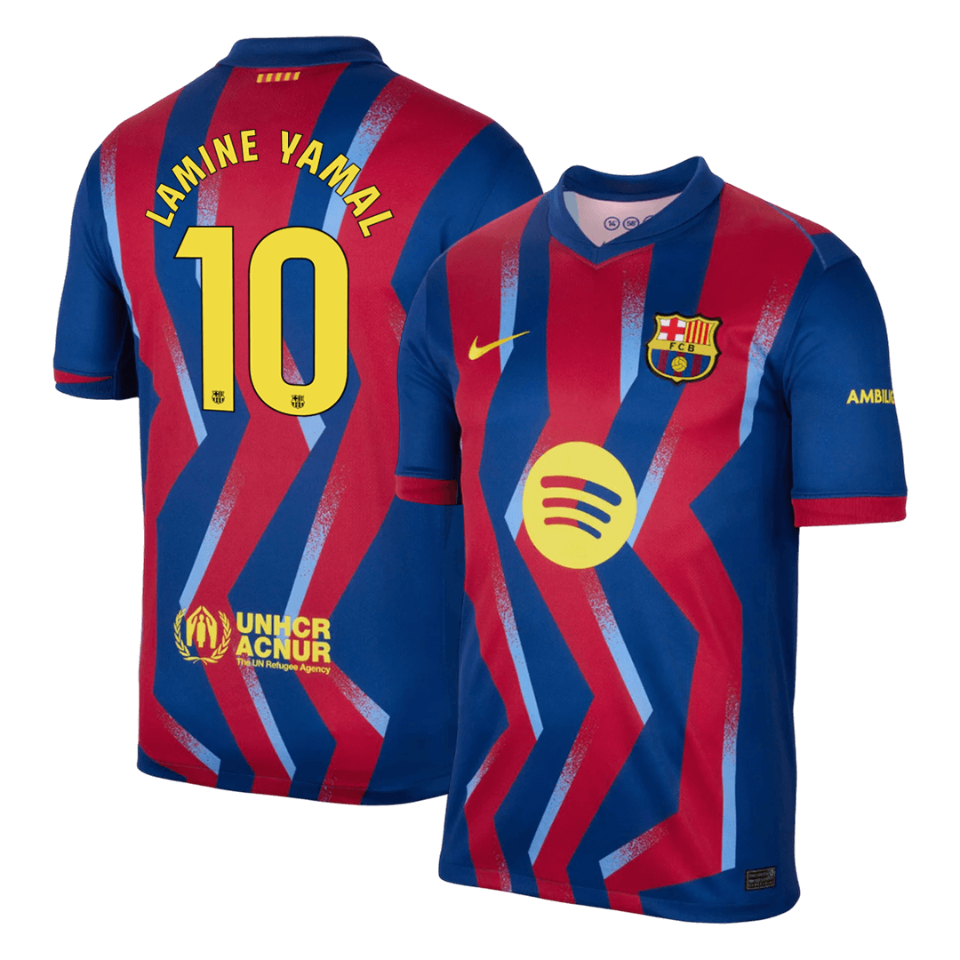 LAMINE YAMAL #10 Barcelona Fourth Soccer Jersey 25/26 Red&Blue