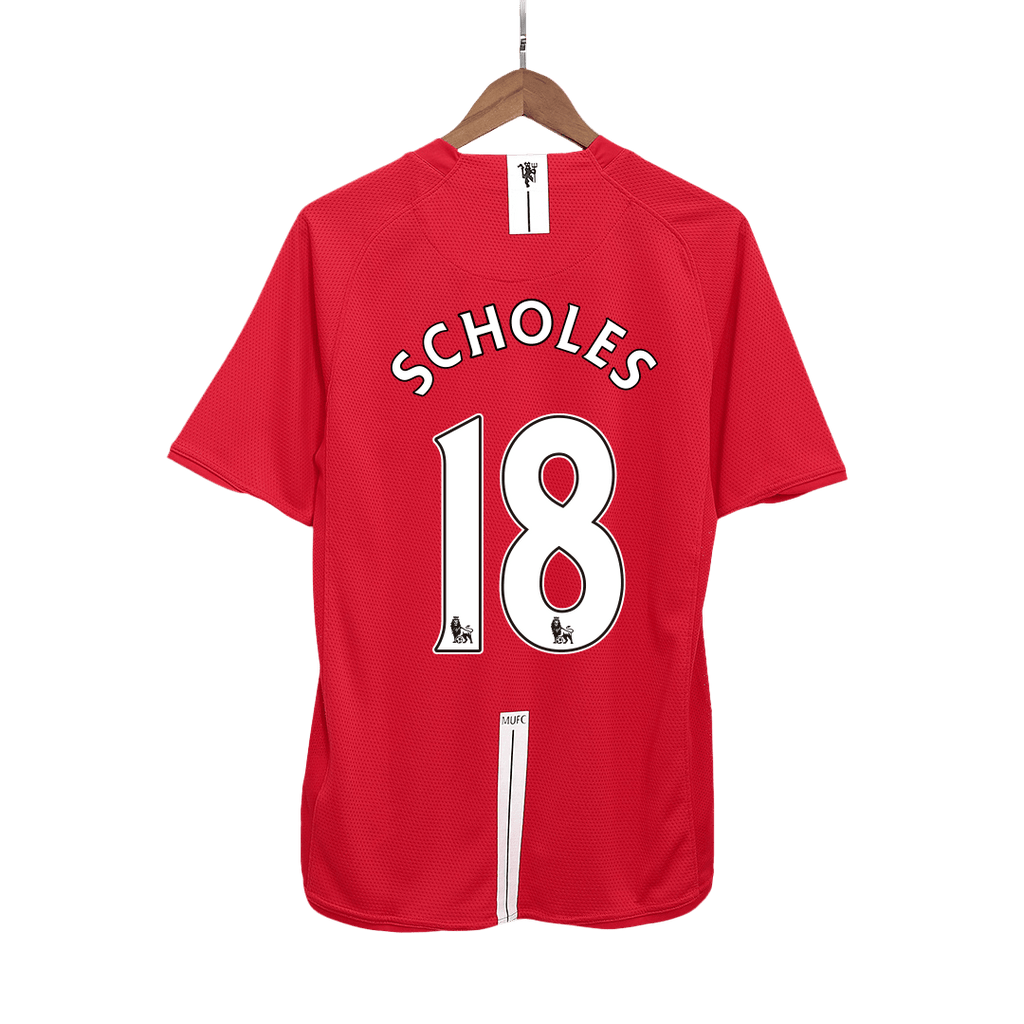 Manchester United SCHOLES #18 Home Soccer Jersey Retro 2007/08