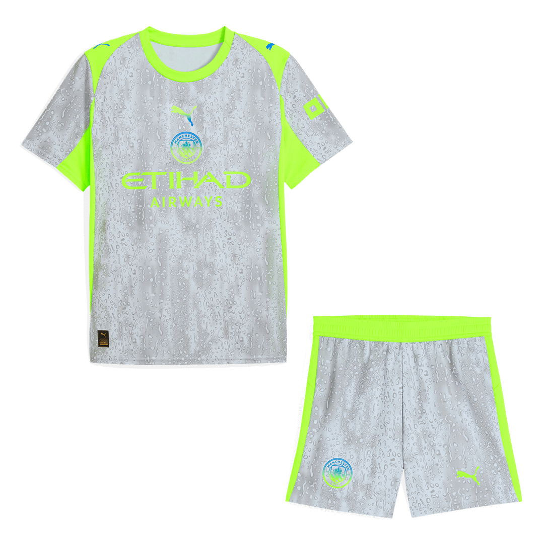 Manchester City Third Away Soccer Jersey Kit(Jersey+Shorts) 25/26  Gray