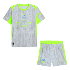 Manchester City Third Away Soccer Jersey Kit(Jersey+Shorts) 25/26  Gray