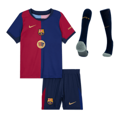 Maillot domicile Barcelone 2024/25 pour enfant (maillot, short, chaussettes) - Logo Spotify sans texte