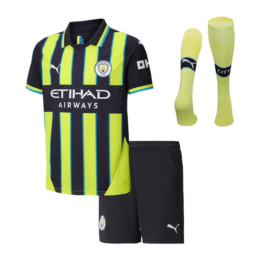 Maillot de football extérieur Manchester City 2024/25 pour enfant (maillot, short, chaussettes)