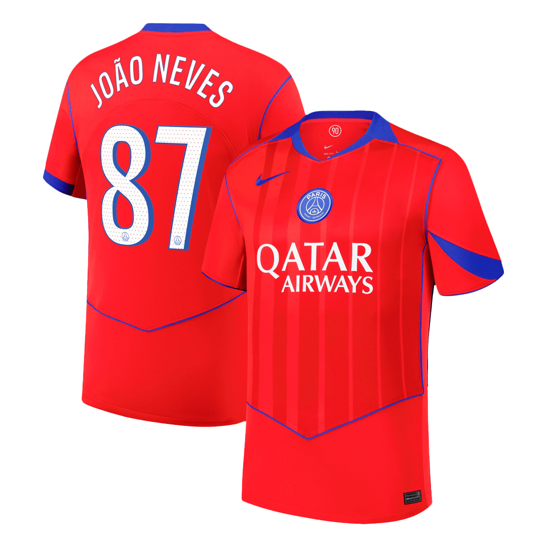 JOÃO NEVES #87 PSG Third Away Soccer Jersey 2025/26 Red