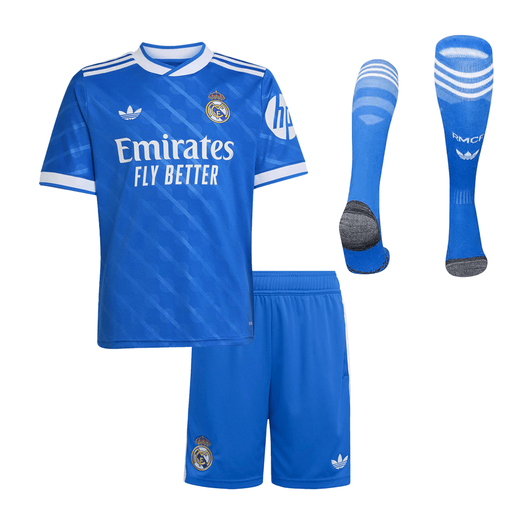 Kid's Real Madrid Third Away Soccer Jersey Kit(Jersey+Shorts+Socks)  25/26 Blue