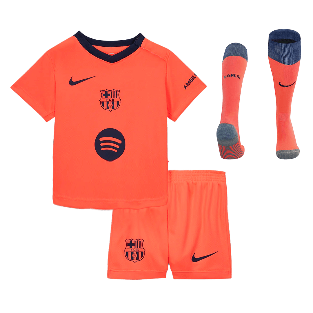 Kid's Barcelona Third Away Soccer Jersey Kit(Jersey+Shorts+Socks) 25/26 Orange
