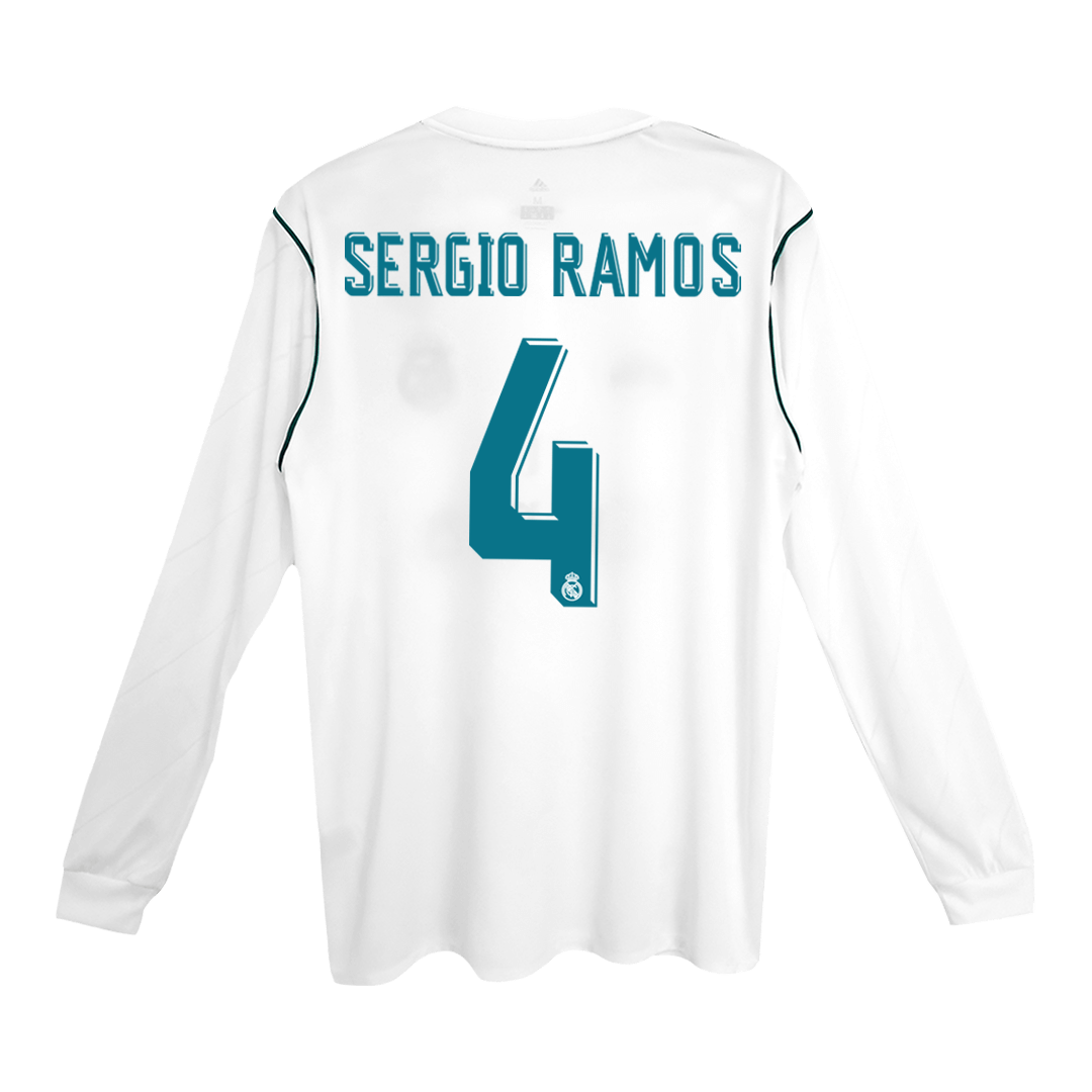Maillot de football rétro domicile Sergio Ramos n° 4 du Real Madrid 2017/18 - Manches longues