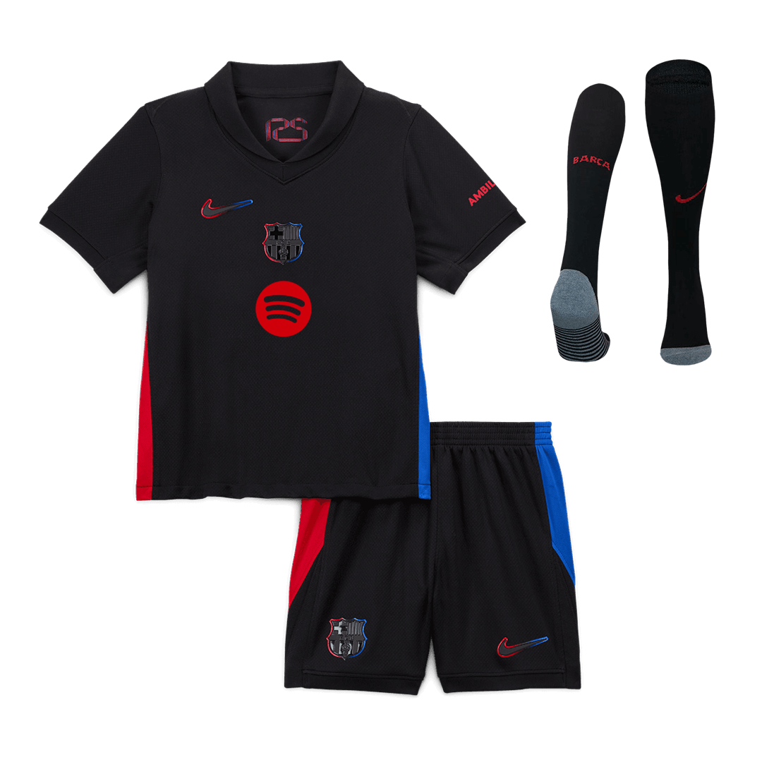 Barcelona Away Soccer Jersey Kit 2024/25 Kids(Jersey+Shorts+Socks) - Spotify Logo Without Text