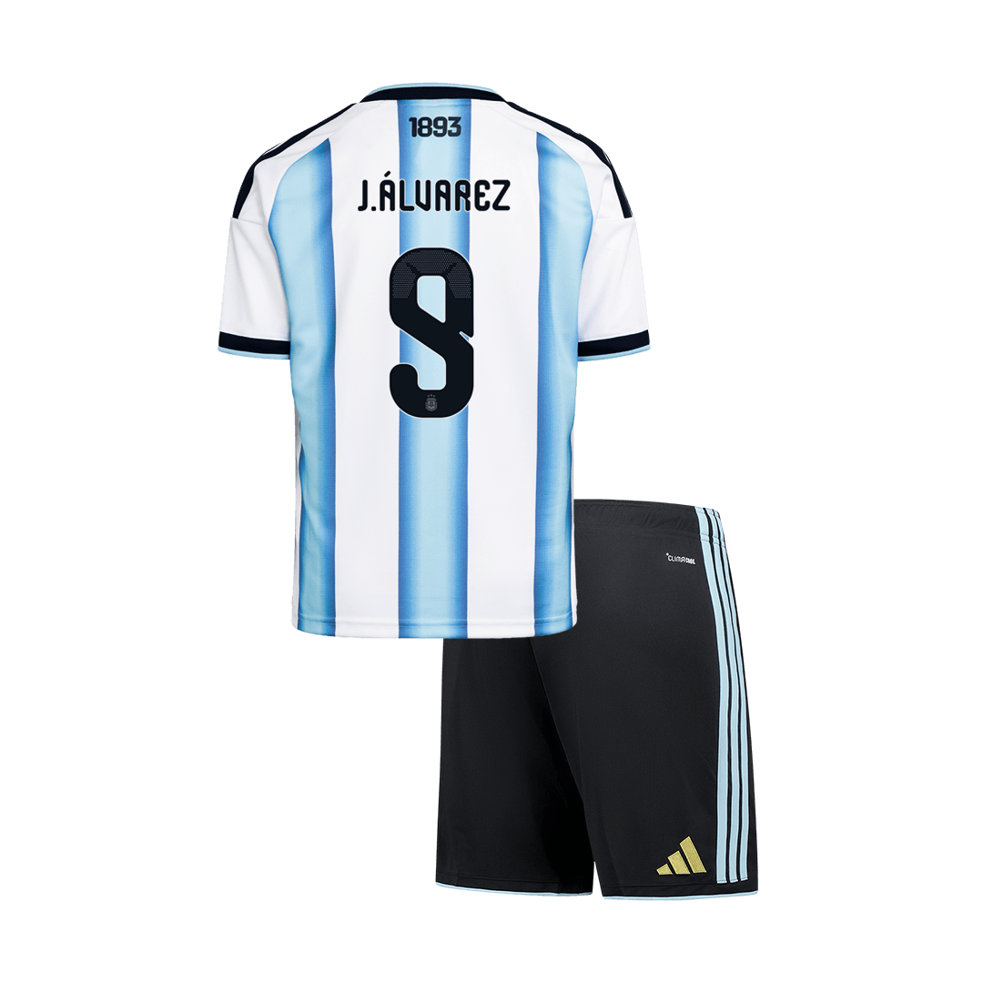 J.ÁLVAREZ #9 Kid's Argentina Home Soccer Jersey Kit(Jersey+Shorts) World Cup 2026 Blue&White