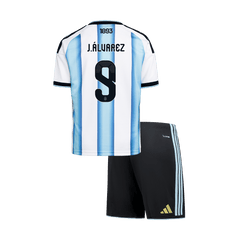 J.ÁLVAREZ #9 Kid's Argentina Home Soccer Jersey Kit(Jersey+Shorts) World Cup 2026 Blue&White