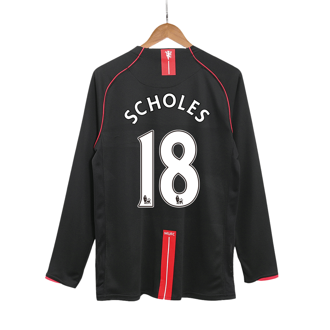 Maillot de football extérieur rétro Manchester United Scholes #18 2007/08 - Manches longues