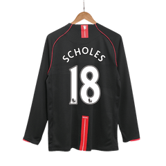 Maillot de football extérieur rétro Manchester United Scholes #18 2007/08 - Manches longues