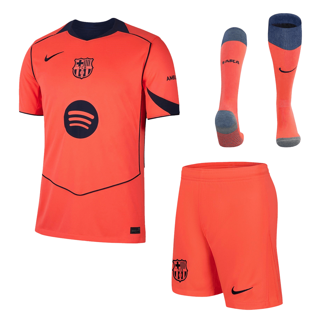 Barcelona Third Away Soccer Jersey Kit(Jersey+Shorts+Socks) 2025/26 Orange