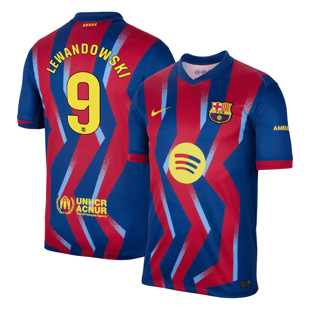 LEWANDOWSKI #9 Barcelona Fourth Soccer Jersey 25/26 Red&Blue