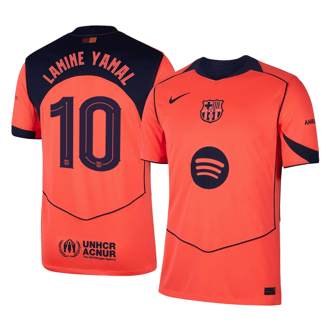 LAMINE YAMAL #10 Barcelona Third Away Soccer Jersey 2025/26 Orange- UCL