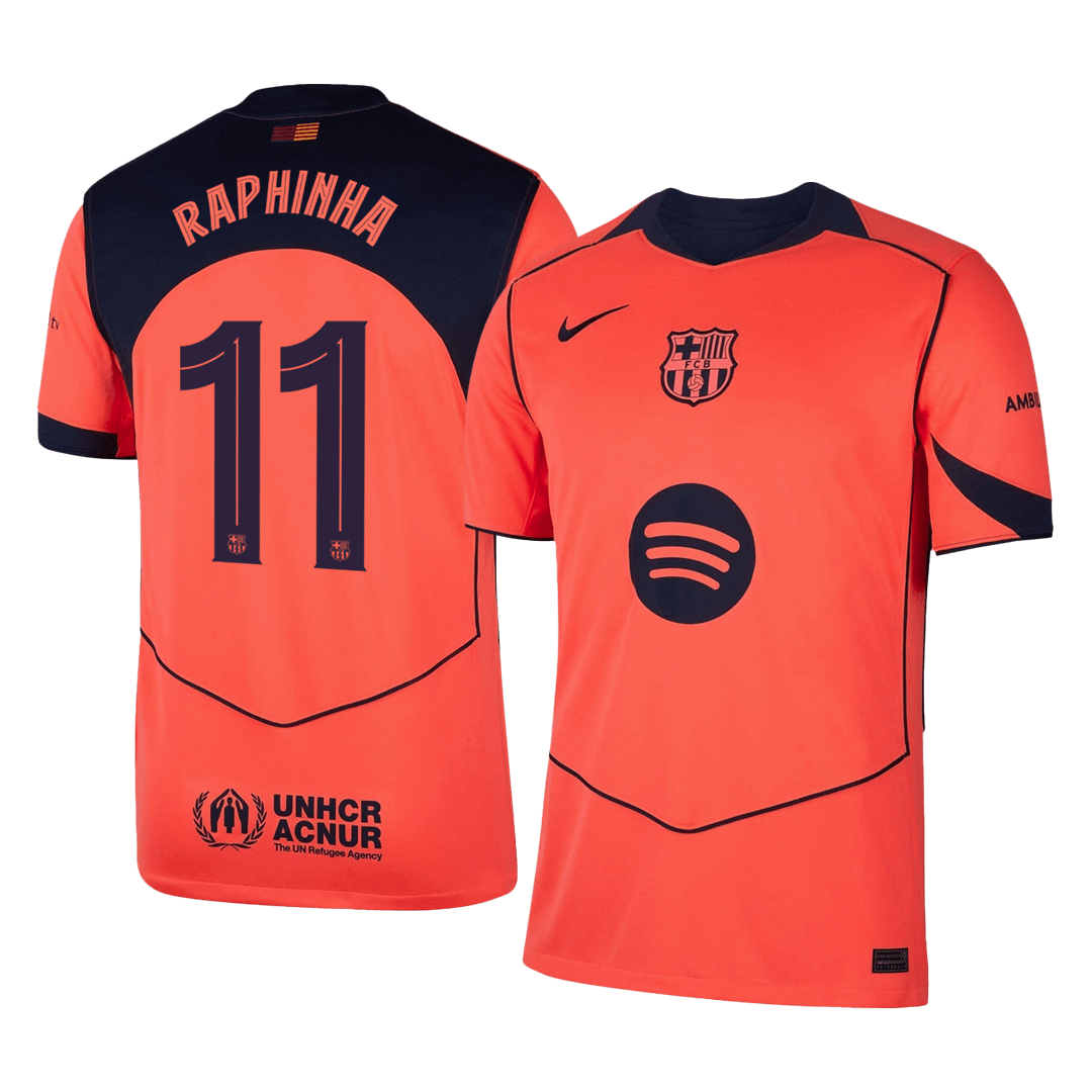 RAPHINHA #11 Barcelona Third Away Soccer Jersey 2025/26 Orange- UCL