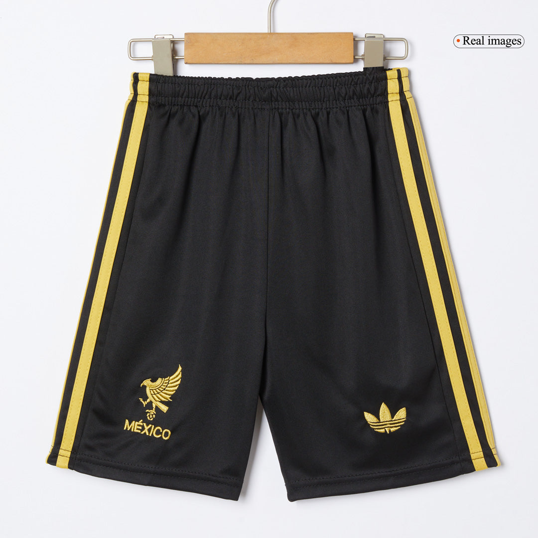 Mexiko Auswärtstrikot für Kinder (Trikot + Shorts) 2025, Schwarz – Gold Cup